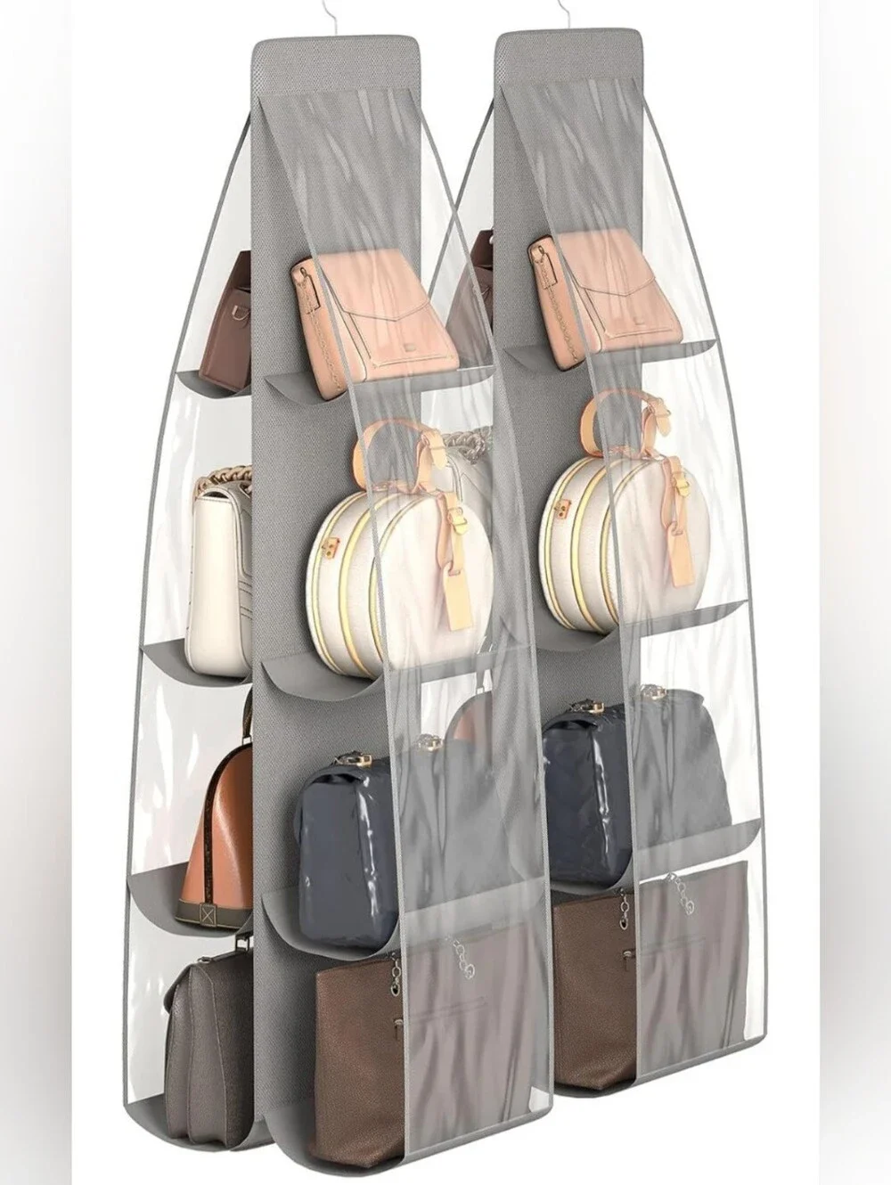 NWT Clear Hanging Purse Organizer Set Of 2 - Grey